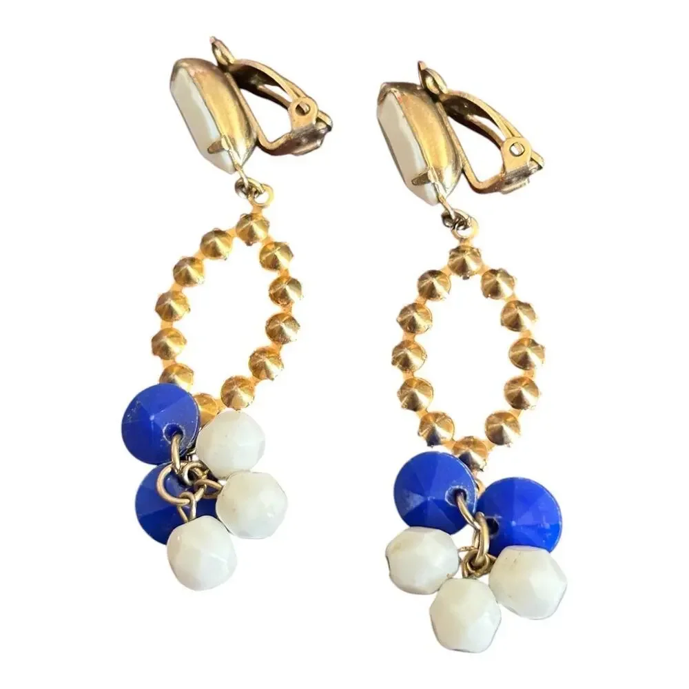 Lewis Segal California Earrings Red White Blue Dangle Clip Ons 2.5”